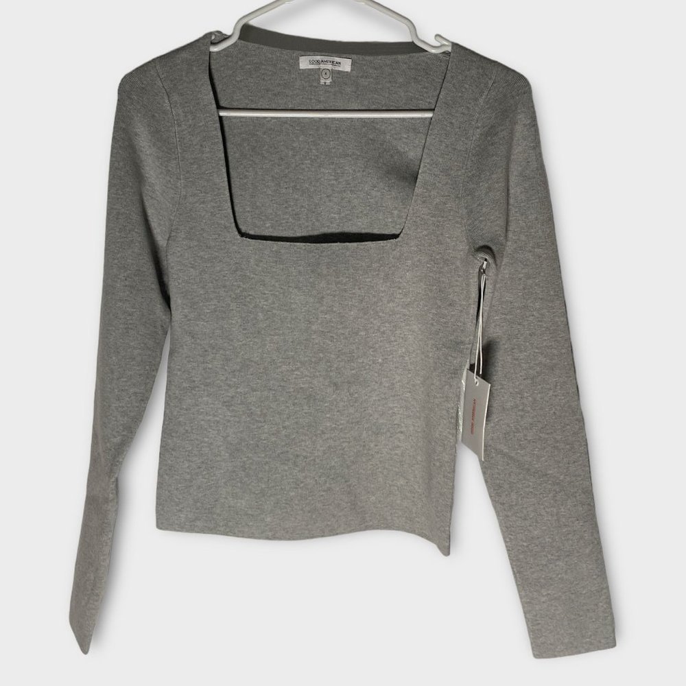 Good American Square Neck Cropped Ribbed Gray Top Size 4 XL NWT